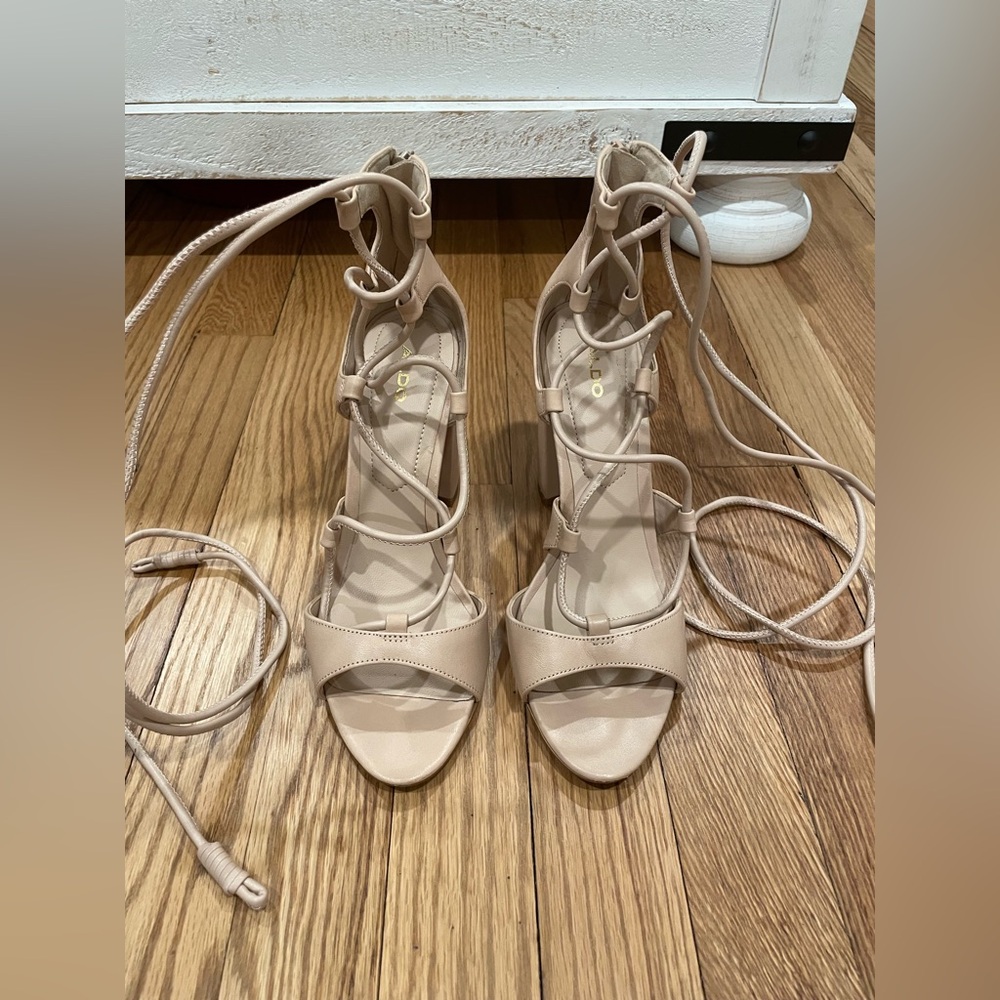 Aldo Cream Heels with Elegant Lace-Up Design
